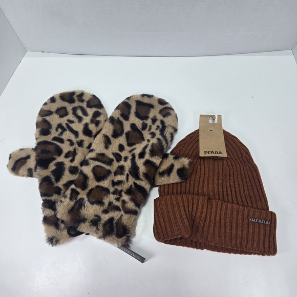 Badgley Mischka Accessories - PrAna Bogda Cedar Beanie and Badgley Mischka Leopard Print Mittens L/XL Get Both